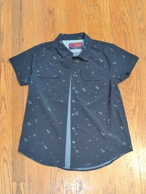 Short-Sleeve Navy Button-Down Shirt with Anchor Print